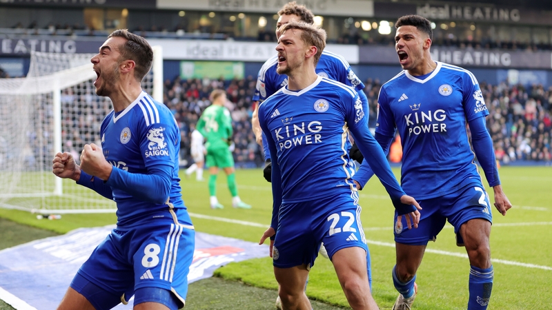 Leicester CIty players celebrate their opening goal at the Hawthorns