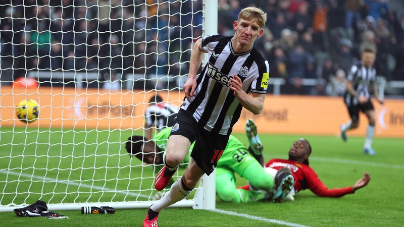 Anthony Gordon wheels away after scoring what proved to be the only goal of the game at St James' Park