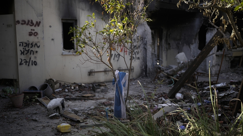 A home destroyed during the attack by Hamas is seen within Kibbutz Be'eri