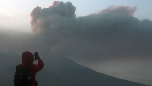 Volcanic ash spews from Mount Marapi in West Sumatra