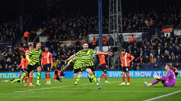 Declan Rice celebrates his last-gasp winner at Luton