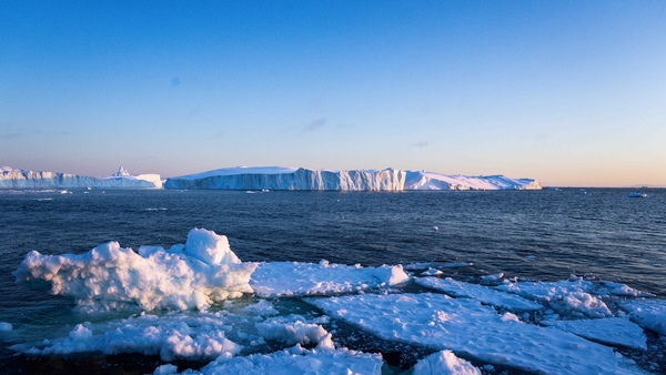 Icebergs, calved from the Sermeq Kujalleq glacier in 2022, mark one of the biggest ice melt years for Greenland