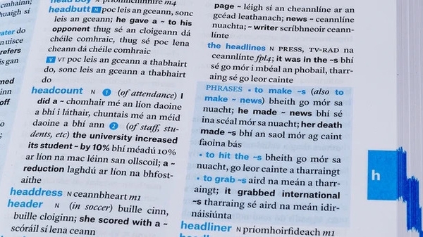 A page from the 2020 Concise English-Irish Dictionary