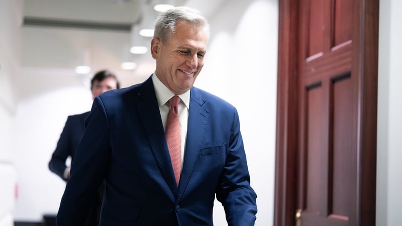 Kevin McCarthy leaves a meeting of the House Republican Conference in the US Capitol yesterday