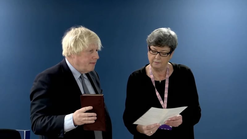 Boris Johnson being sworn in to give evidence to the inquiry
