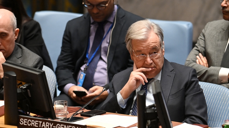 United Nations Secretary General Antonio Guterres listens during a UN Security Council meeting on the situation in the Middle East at the United Nations headquarters on November 29, 2023 in New York