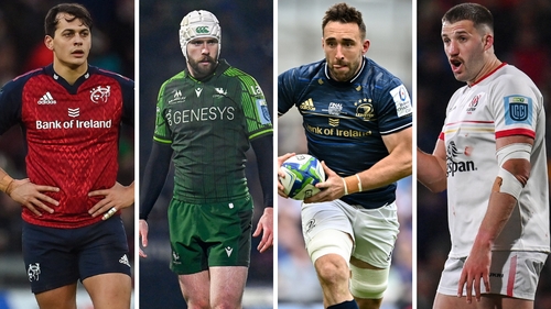 Munster's Antoine Frisch, Connacht's Mack Hansen, Leinster's Jack Conan and Ulster's Stuart McCloskey