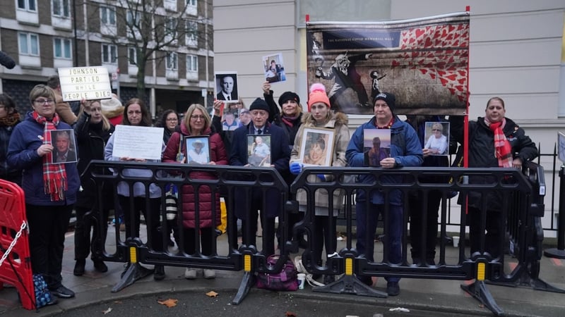 Protesters outside the UK Covid-19 Inquiry at Dorland House in London yesterday