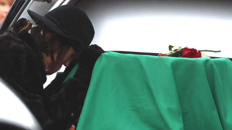 Shane MacGowan's wife, Victoria Mary Clarke, outside St Mary's of the Rosary Church in Nenagh today, her husband's funeral (pic: RollingNews.ie)