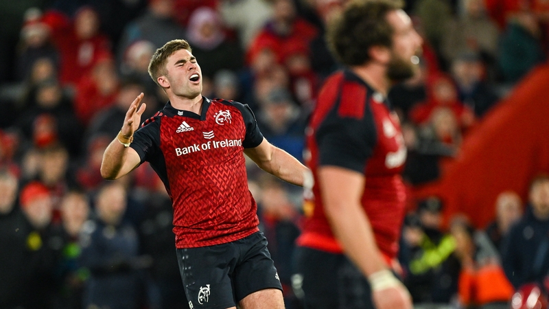 Munster's Jack Crowley reacts to missing a last-minute drop goal attempt
