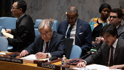 UN Secretary-General Antonio Guterres at the UN Security Council meeting on Gaza on Friday