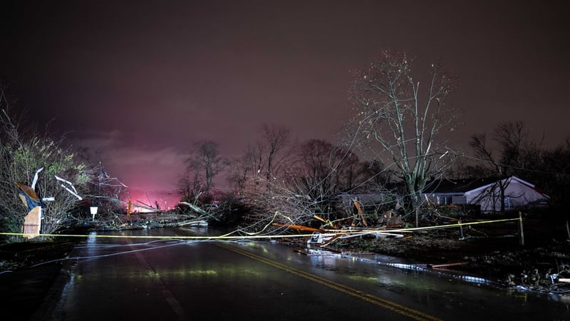 Damage is seen on Nesbitt Lane in the Madison area of Nashville