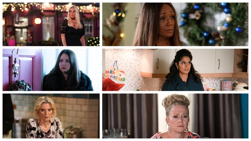 The Six clockwise from top left: Sharon (Letitia Dean), Denise (Diane Parish), Suki (Balvinder Sopal), Linda (Kellie Bright), Kathy (Gillian Taylforth) and Stacey (Lacey Turner)