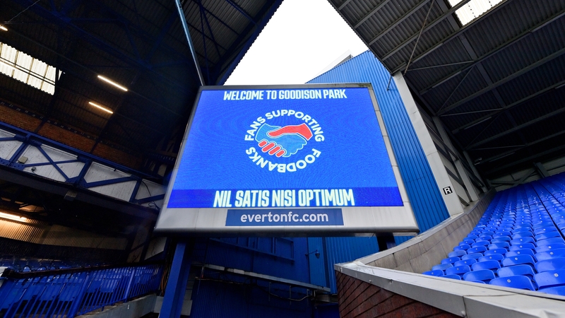 A Fans Supporting Foodbanks screen message at Goodison Park