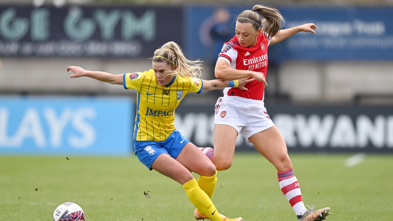 Birmingham City's Jamie Finn in action against Katie McCabe of Arsenal last March