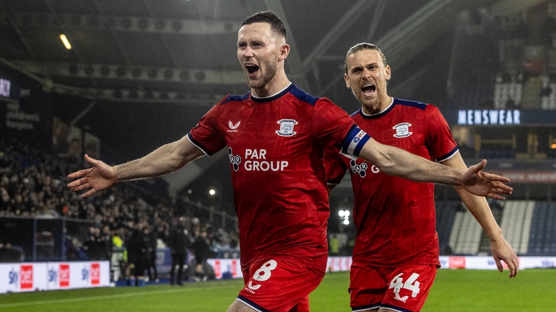 Preston North End's captain Alan Browne celebrates his goal in the win over Huddersfield