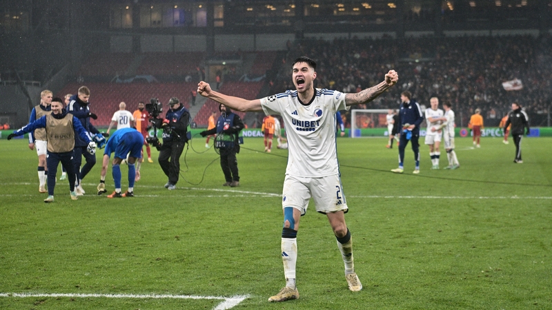 Copenhagen's Kevin Diks celebrates at the full-time whistle after the 1-0 victory over Galatasaray