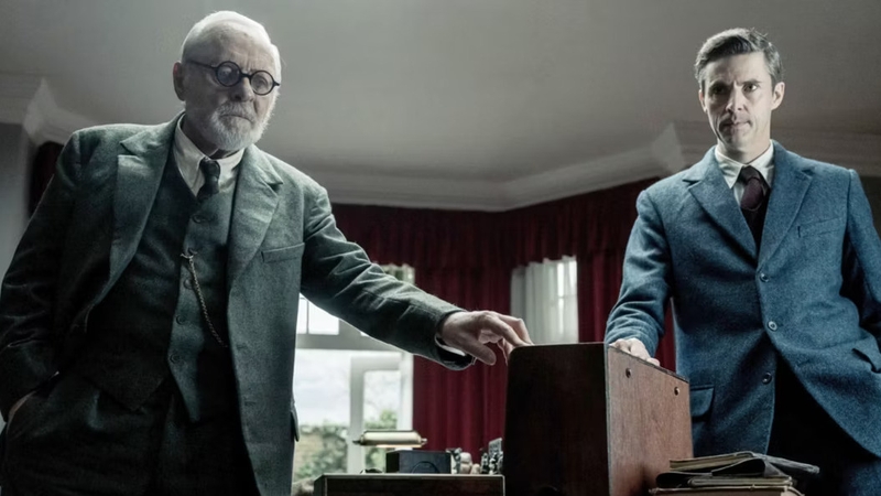 Anthony Hopkins and Matthew Goode as psychoanalyst Sigmund Freud and writer C.S. Lewis in Freud's Last Session. Photo: PR