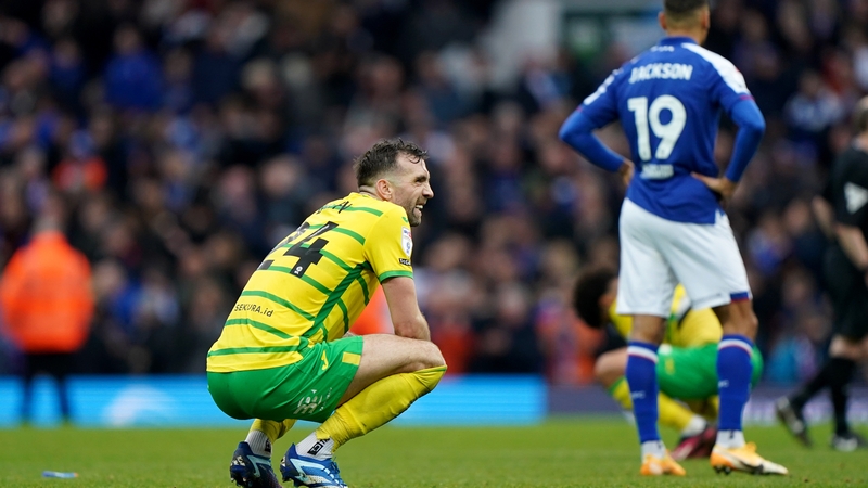 Norwich and Ireland defender Shane Duffy reacts at the final whistle