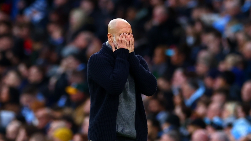 Man City boss Pep Guardiola reacts during the 2-2 draw with Crystal Palace