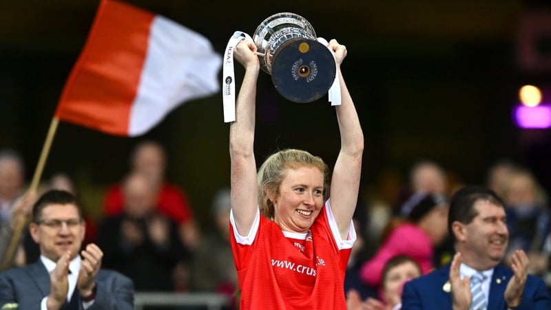 Kilkerrin-Clonberne captain Louise Ward lifts the Dolores Tyrrell Memorial Cup