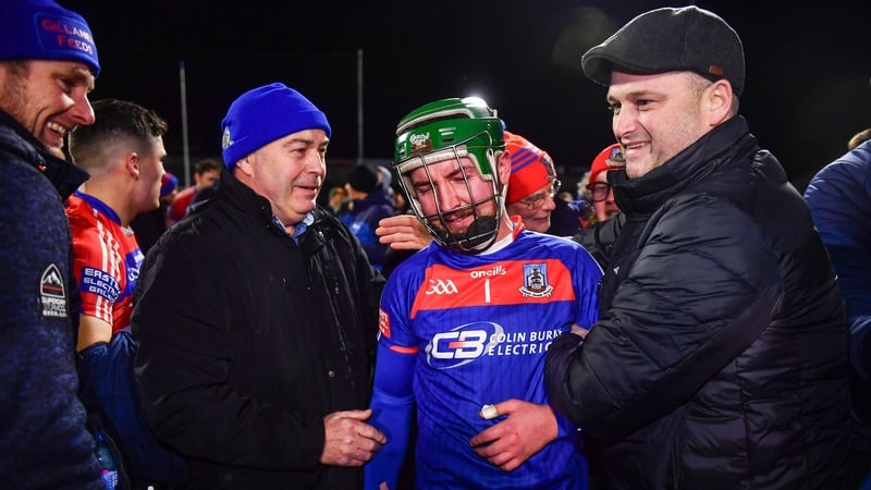 St Thomas' goalkeeper Gerald Kelly celebrates with supporters after the win