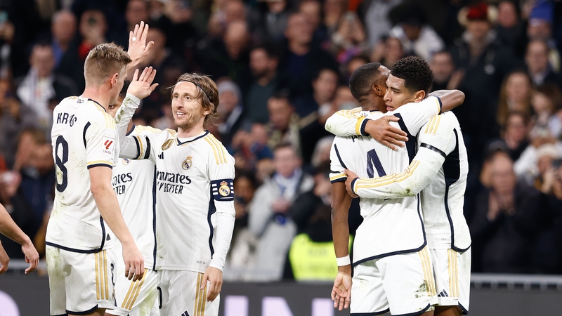 Real Madrid quartet Toni Kroos, Luka Modric, David Alaba and Jude Bellingham celebrate
