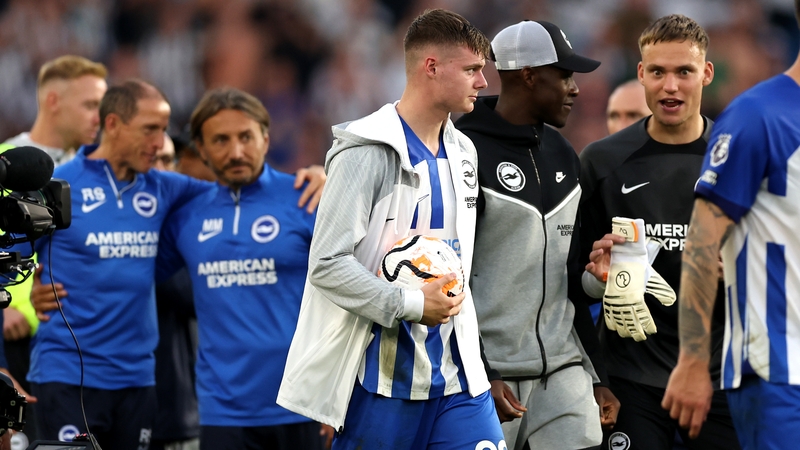 Evan Ferguson with the matchball after his hat-trick against Newcastle