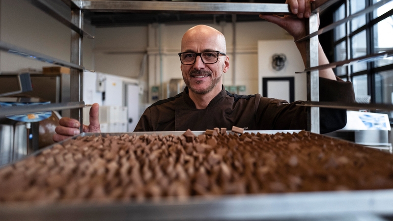 Guido Castagna, president of the Gianduiotto Committee in Turin with his chocolates