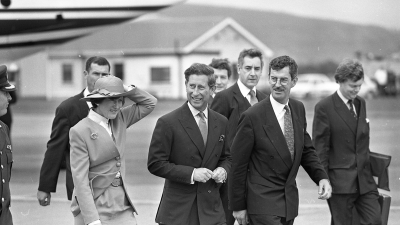 British Ambassador Veronica Sutherland (L) pictured with Britain's Prince Charles on his first visit to Ireland in 1995