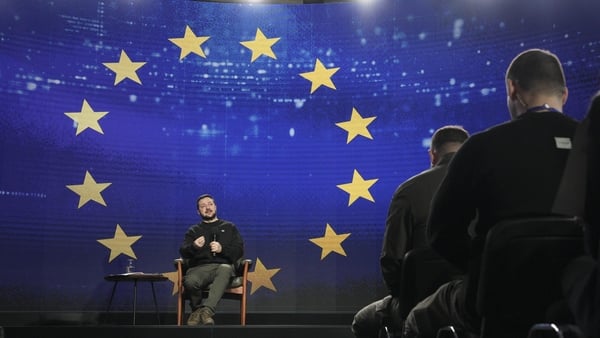 Ukrainian President Volodymyr Zelensky answers questions during his end-of-year press conference in Kyiv on 19 December