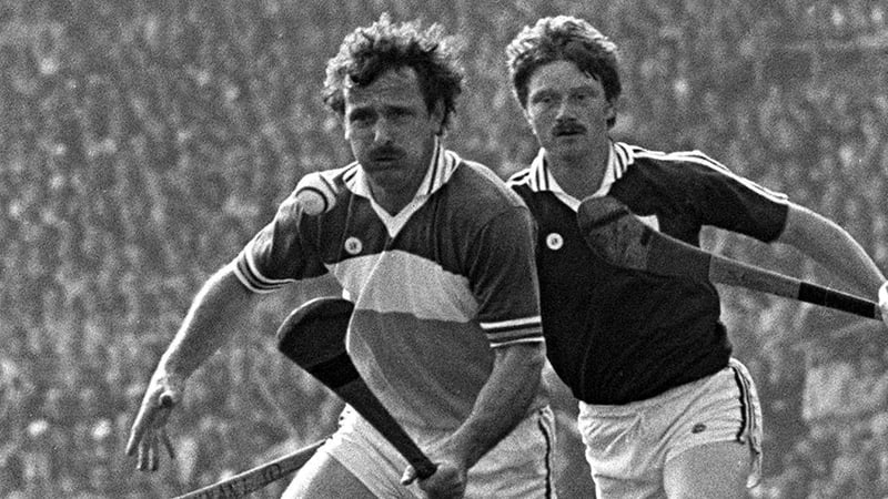 Offaly hurling great Johnny Flaherty (left)