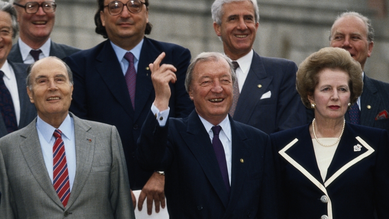 Charles Haughey, seen here beside Margaret Thatcher, wanted to impress Francois Mitterand, to his left, when the French president visited Ireland