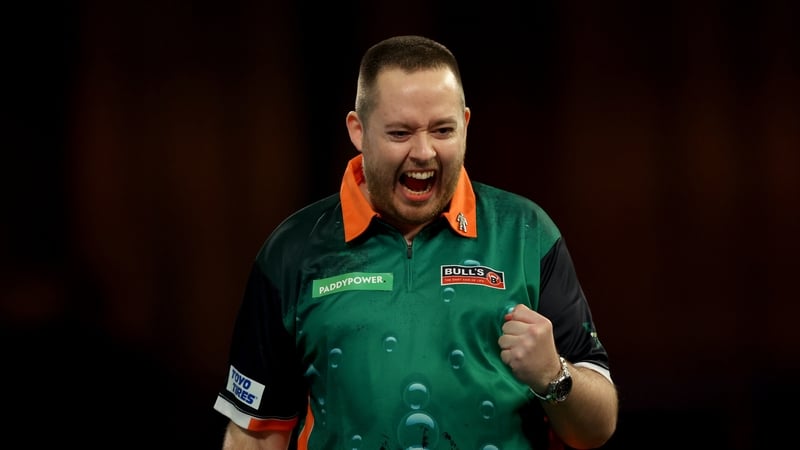Steve Lennon celebrates his win during his round one match against Owen Bates