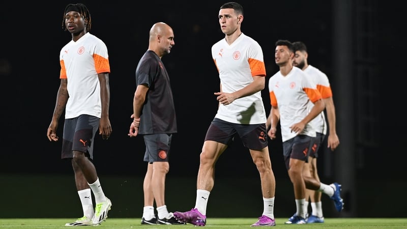 Pep Guardiola oversees training at King Abdullah Sports City in Jeddah