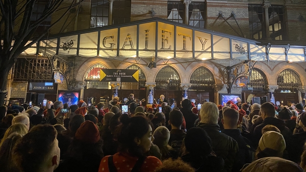 Performers gathered outside Dublin's Gaiety theatre