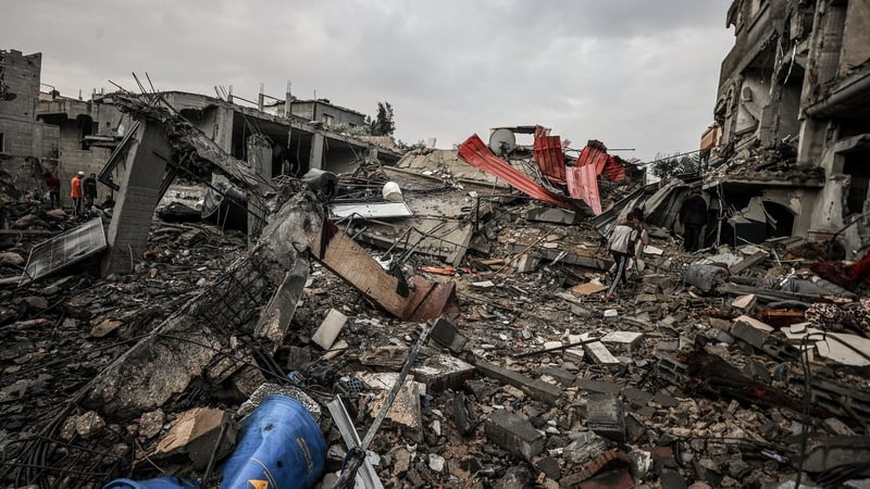 A view of the destruction caused by an Israeli airstrike in Maghazi, Gaza