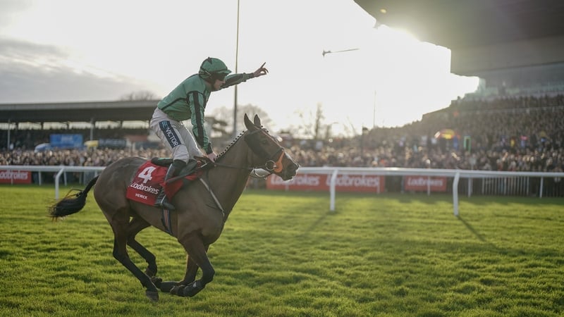 Gavin Sheehan riding Hewick to victory in the 2023 King George VI Chase