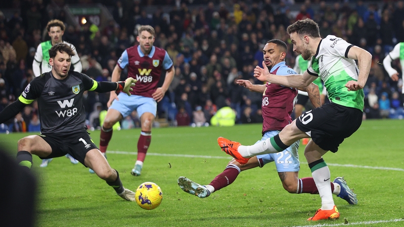 Diogo Jota slams home Liverpool's second goal at Turf Moor