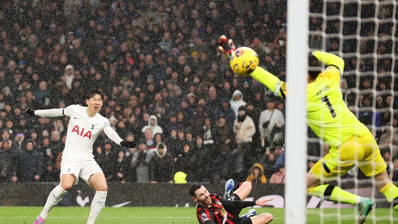 Son Heung-min blasting home Spurs' second goal