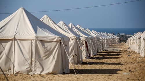 Tents erected for displaced Palestinians in Al-Mawasi, Gaza, today