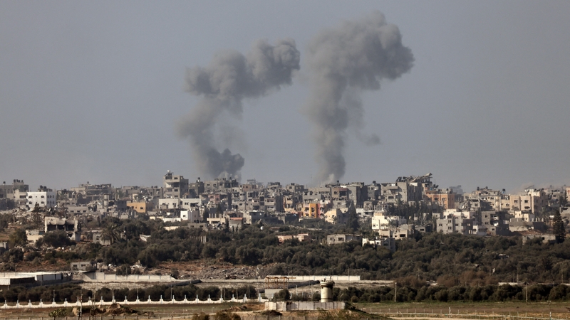 Smoke rises over central Gaza following Israeli strikes today