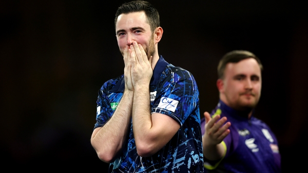 Luke Humphries reacts after winning