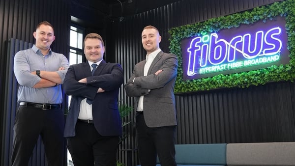 Cade Wilkinson, Head of Planning at Fibrus, and Philip McLaughlin, Client Manager at Esri Ireland, with Riain Garcia, Senior Manager GIS at Fibrus.