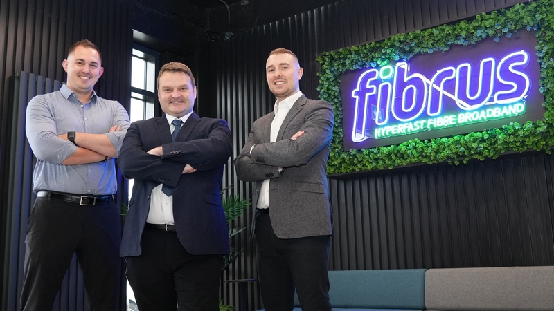 Cade Wilkinson, Head of Planning at Fibrus, and Philip McLaughlin, Client Manager at Esri Ireland, with Riain Garcia, Senior Manager GIS at Fibrus.
