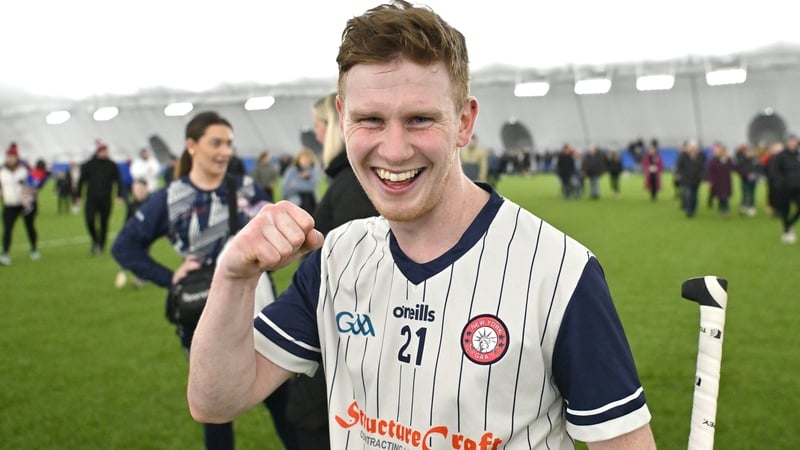 New York's Conor Lynch celebrates victory over Galway in the Connacht Hurling League semi-final