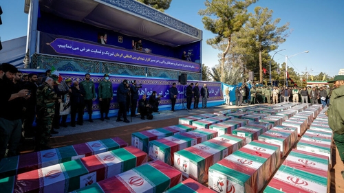 The coffins of the victims were wrapped in the Iranian flag ahead of the funerals