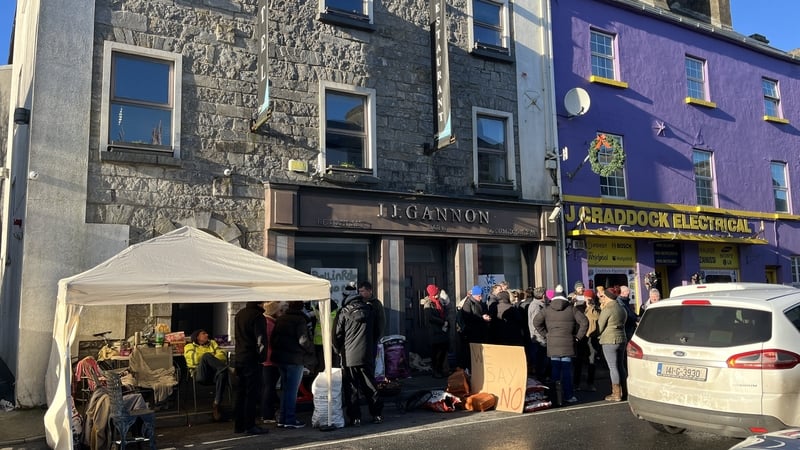 Protesters pictured outside a former hotel in Co Mayo, which was initially earmarked for male asylum seekers