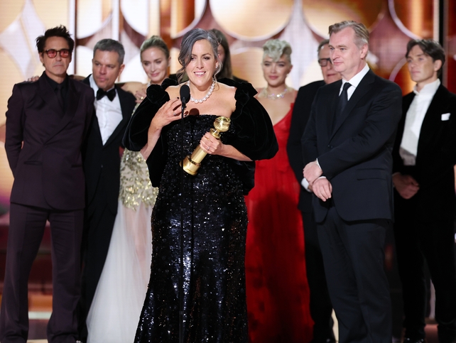 Producer Emma Thomas accepts the award for Best Motion Picture (Drama) for Oppenheimer