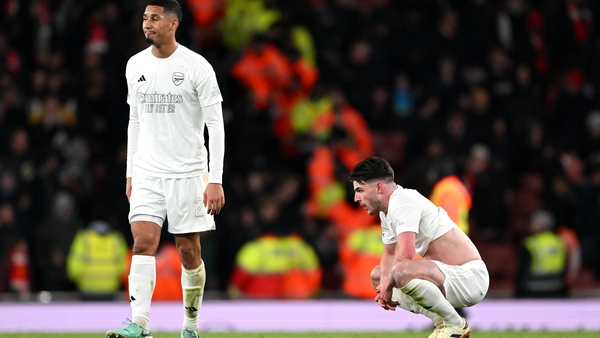 William Saliba and Declan Rice react to defeat